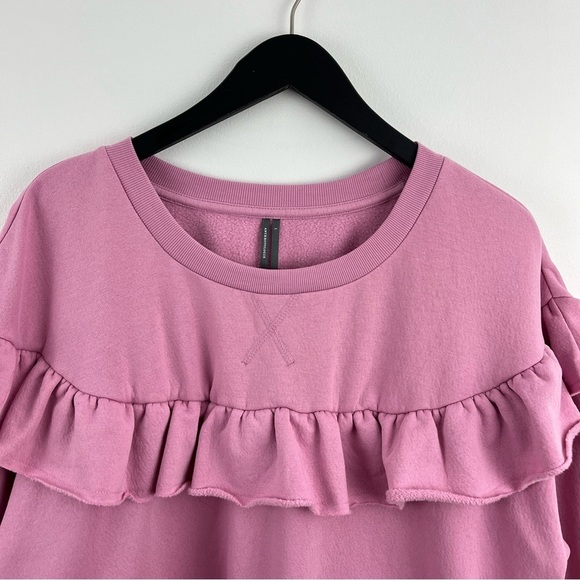 BY ANTHROPOLOGY lilac Ruffle sweatshirt size L - Picture 3 of 7